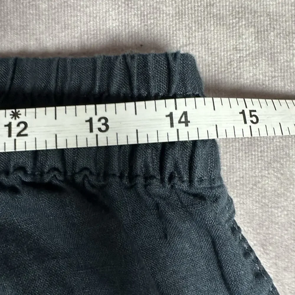 H&M 100% Linen Pants Women’s Sz Small Navy Blue Pull On Drawstring Elastic Waist